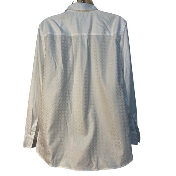 Chico’s Women’s Long Sleeve Collared Jacquard Blouse Color White Size 12/14 - Picture 2 of 8